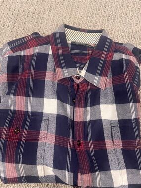 Modern Amusement Navy, Red and White Plaid Button-Down Shirt